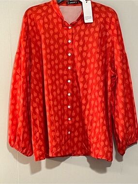 Eileen Fisher Red Patterned Button-Down Shirt. Item #11540